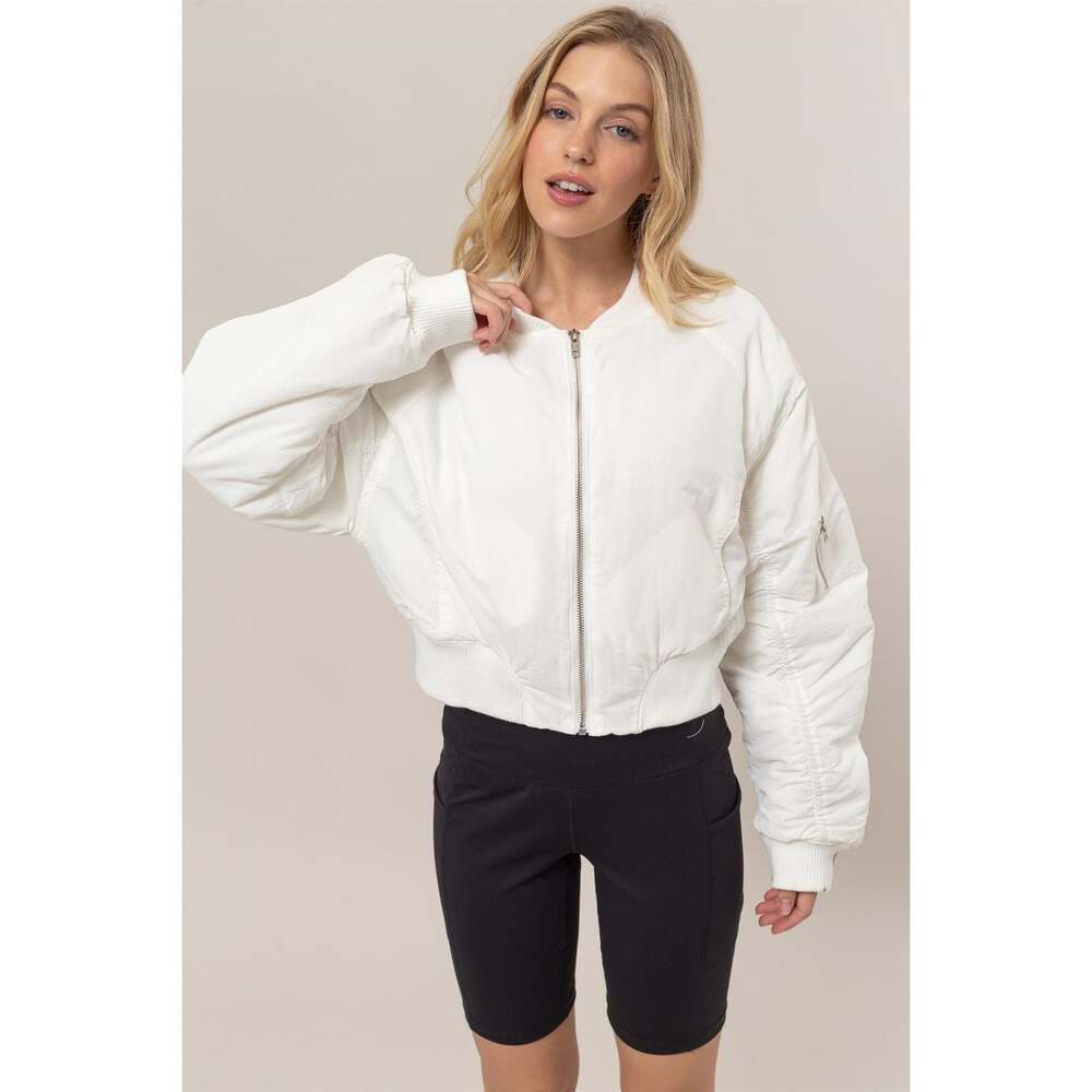 HYFVE White Cropped Quilted Bomber  Baseball Jacket